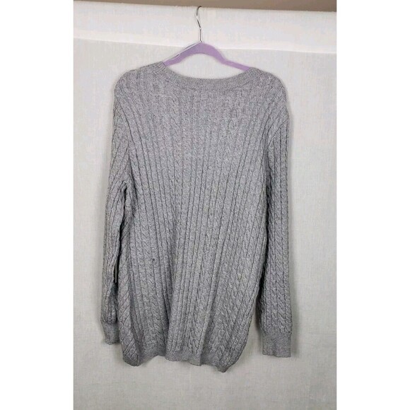 EVOLUTION BY CYRUS Sweater Cable Knit Asymmetric Hem L Gray Fisherman Cozy Warm - Picture 2 of 7